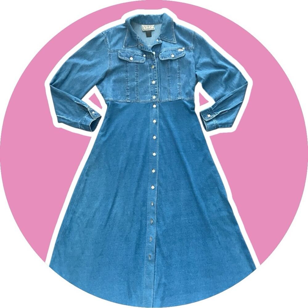 90s Retro Express Denim Button-Down Maxi Dress